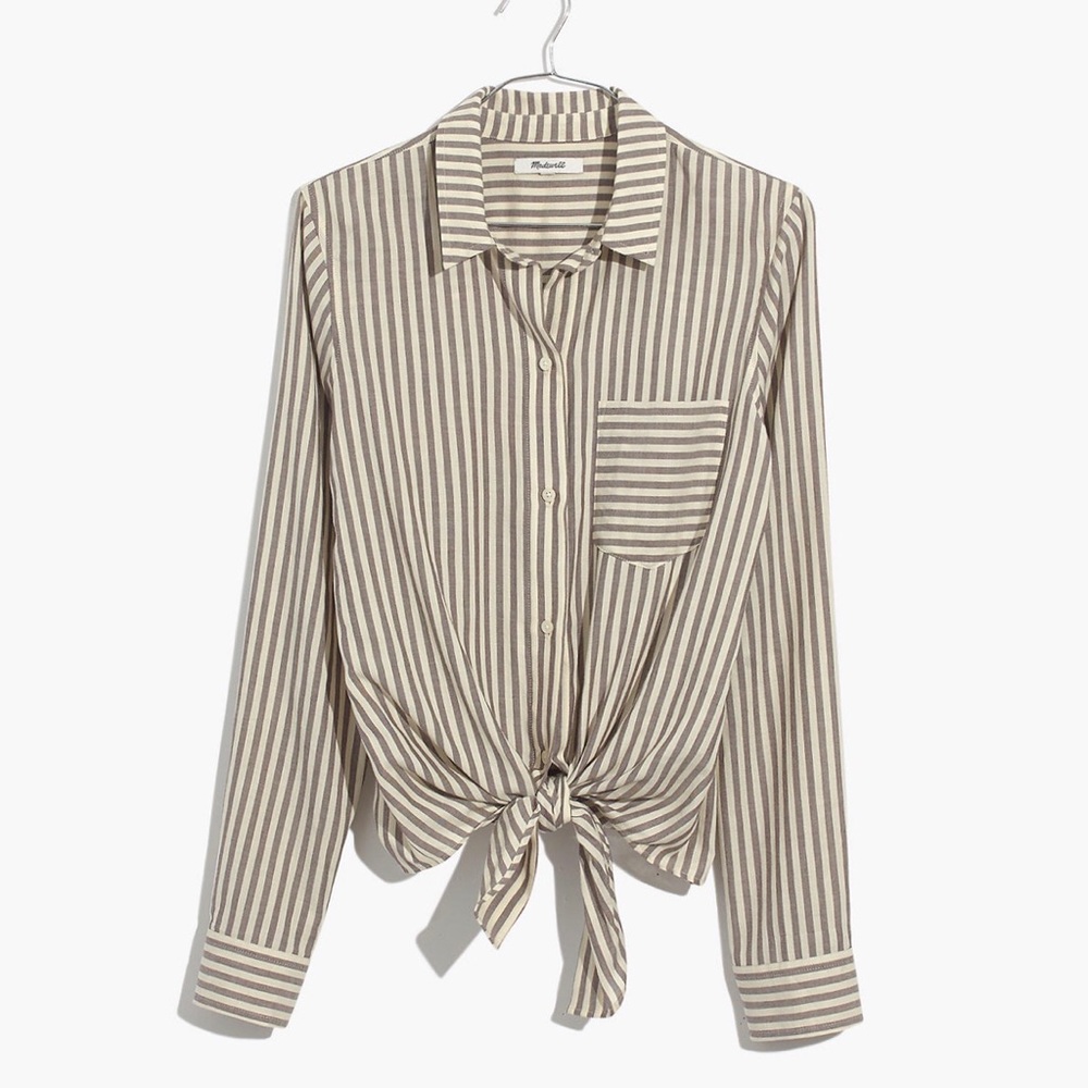 Madewell Tie-Front Shirt in Maitland Stripe size M